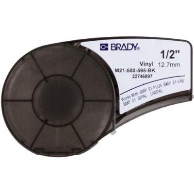 Brady vinyl label printer tape, 12.7mm/6.4m. white on black (M21-500-595-BK)