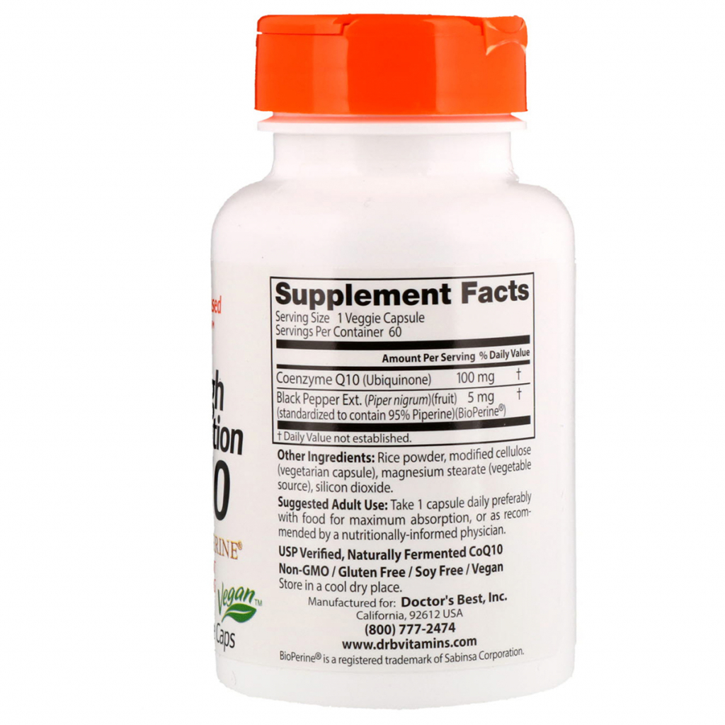 Антиоксидант Doctor's Best Коензим Q10 Високої абсорбацию 100мг, BioPerine, 60 гелевих (DRB-00069)
