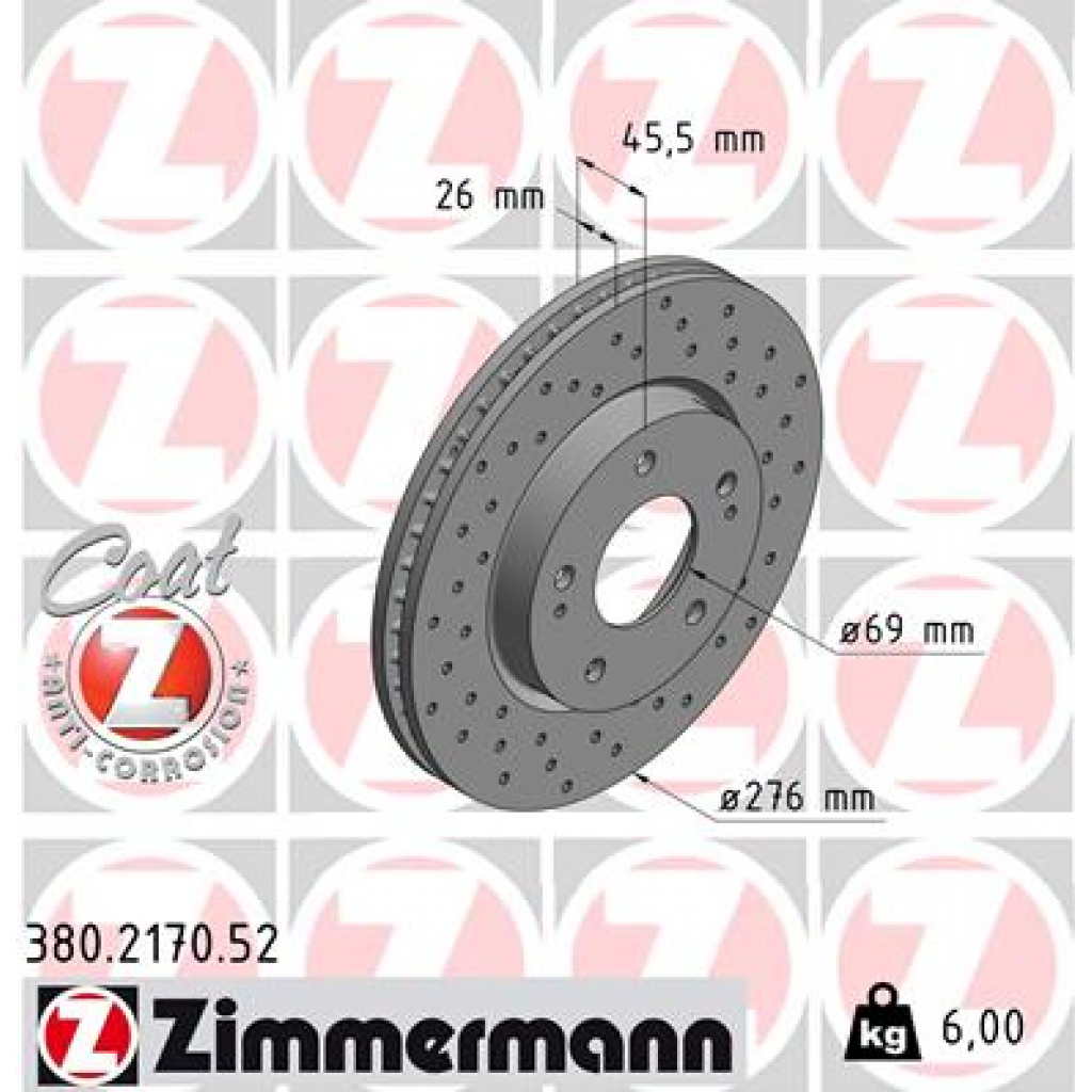 Гальмівний диск ZIMMERMANN 380.2170.52 Гальмівний диск ZIMMERMANN 380.2170.52