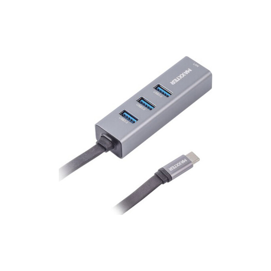 Концентратор Maxxter Type-C to Gigabit Ethernet, 3 Ports USB 3.0 (NECH-3P-02)