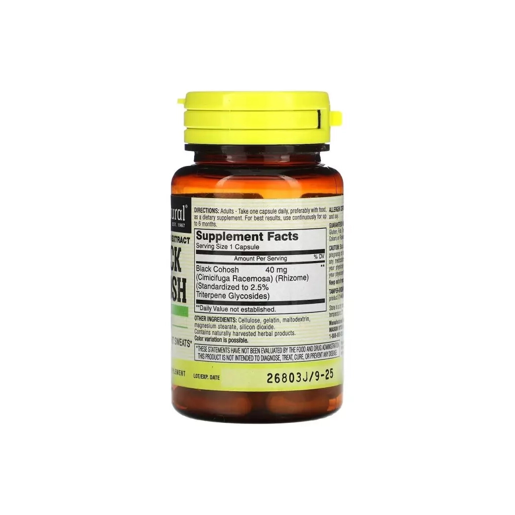 Трави Mason Natural Клопогон, Black Cohosh, Standardized Extract, 60 капсул (MAV-13045)