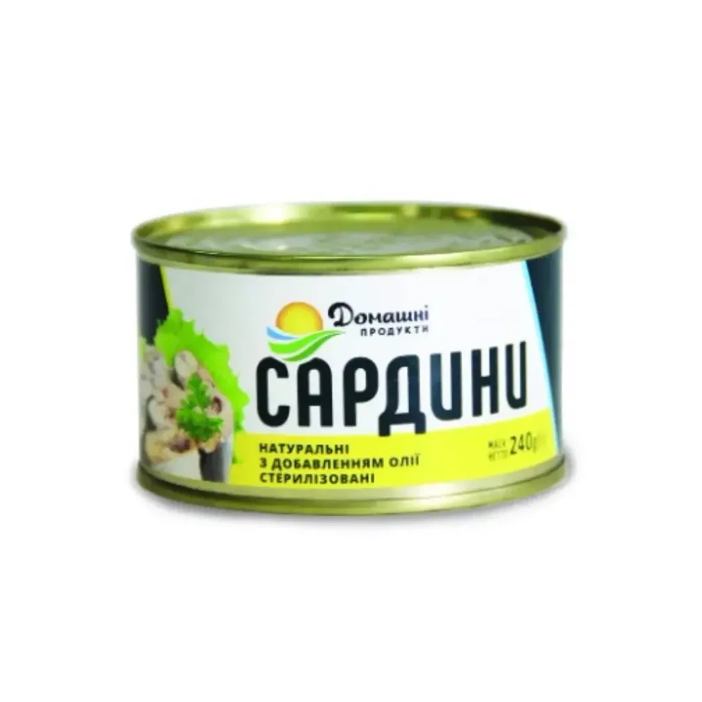 Рибні консерви Домашні продукти Сардини в олії 240 г (4820186120332)
