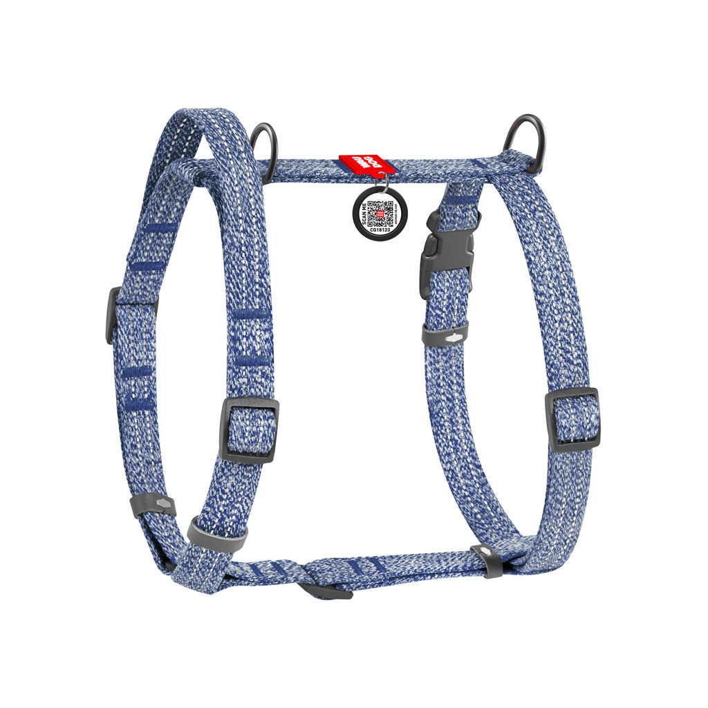 Шлея для собак WAUDOG Н-подібна Re-cotton з QR паспортом, світловідбивна M синій (259212)
