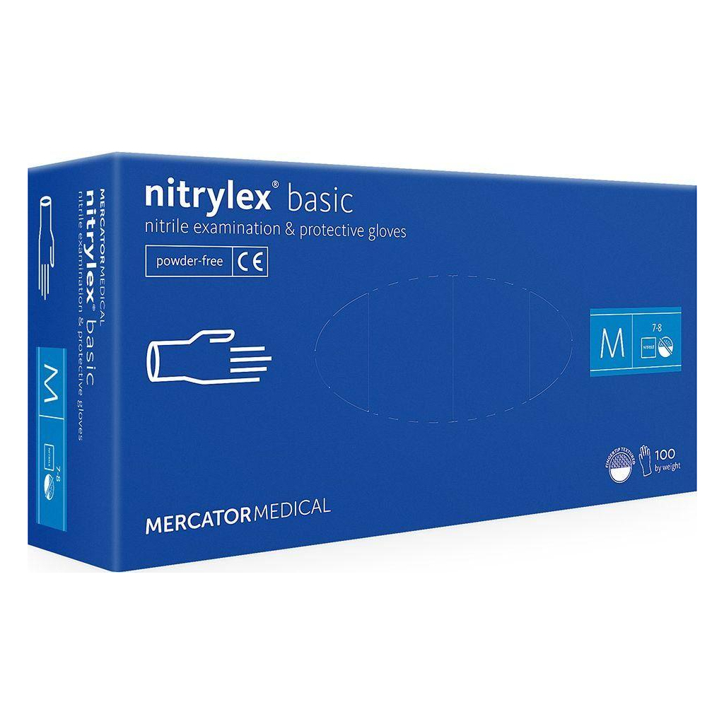 Медичні рукавички Mercator Medical Nitrylex Basic Нітрилові Неопудрені діагностичні Розмір M Сині 100 шт. (3.1006) (5906615004615)