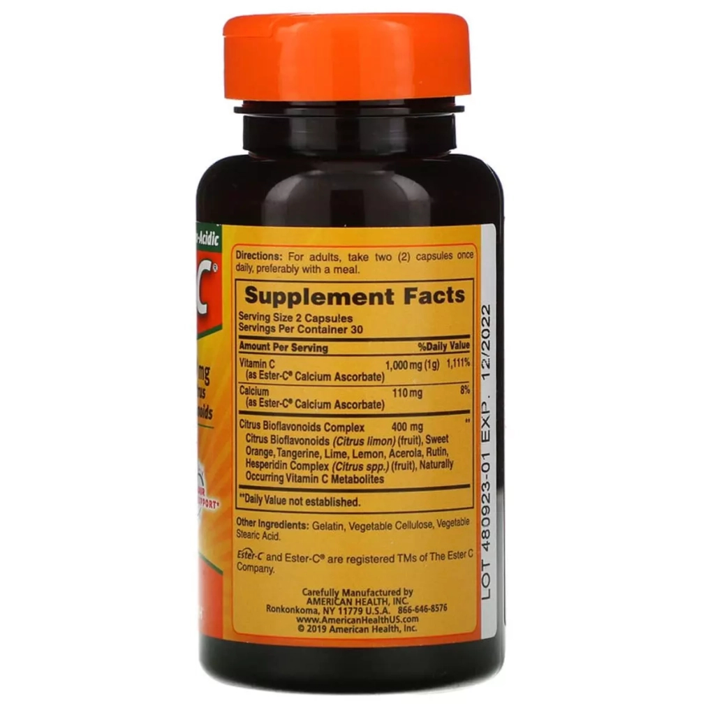 Трави American Health Естер-С з Біфлавоноїдами, Ester-C, 500 мг, 60 капсул (AMH-16960)