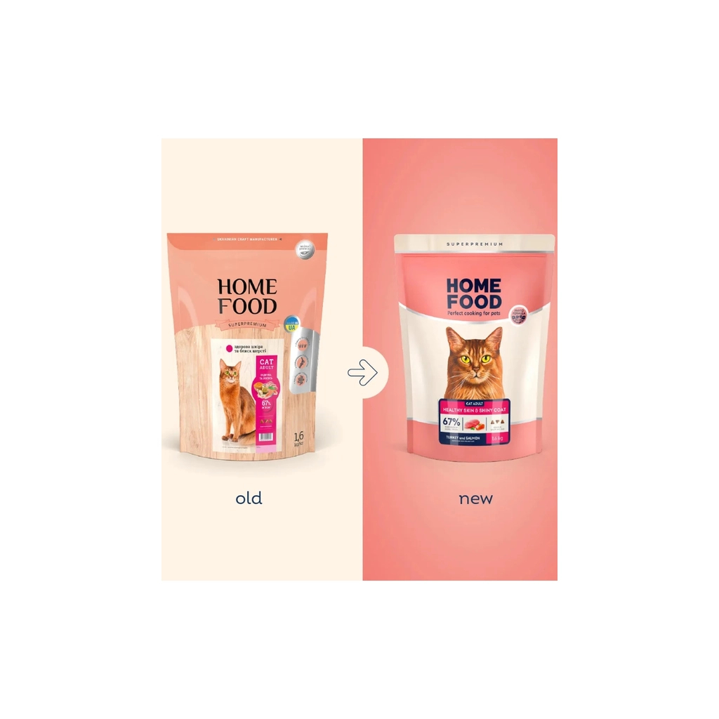 Сухий корм для кішок Home Food Healthy skin and shiny coat з індичкою та лососем 1.6 кг (4820235020170) Сухий корм для кішок Home Food Healthy skin and shiny coat з індичкою та лососем 1.6 кг (4820235020170)