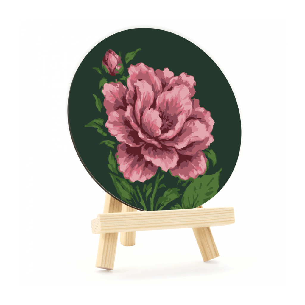 Картина по номерам Rosa Ніжна півонія", кругла, 15 см, з мольбертом (4823098548737)