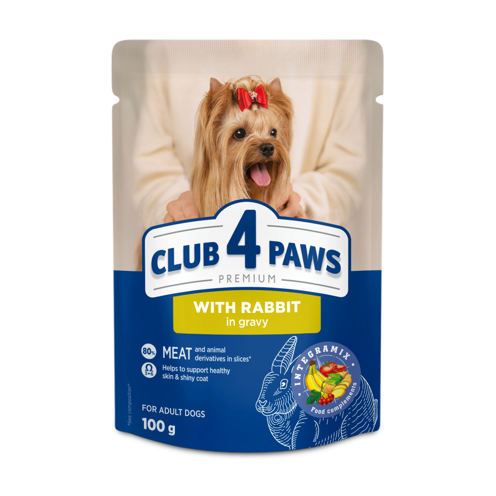 Вологий корм для собак Club 4 Paws Premium з кроликом в соусі 100 г (4820269144590)