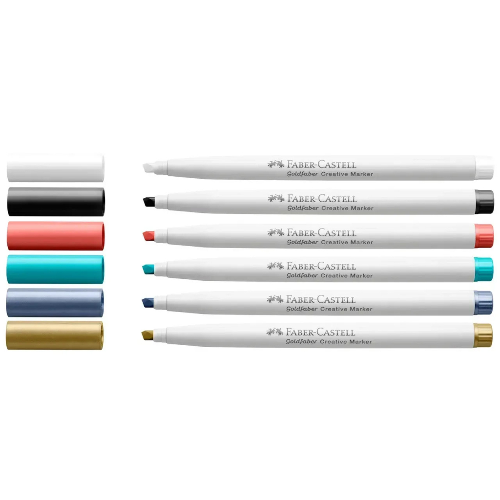 Набір маркерів Faber-Castell тонких для декору Goldfaber Creative Marker Bold Calligraphy, накінечник С (каліграфія) 6 шт (33007)