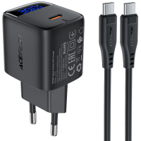 Зарядний пристрій Acefast USB-C 30W GaN + cable USB-C black (6974316284451)