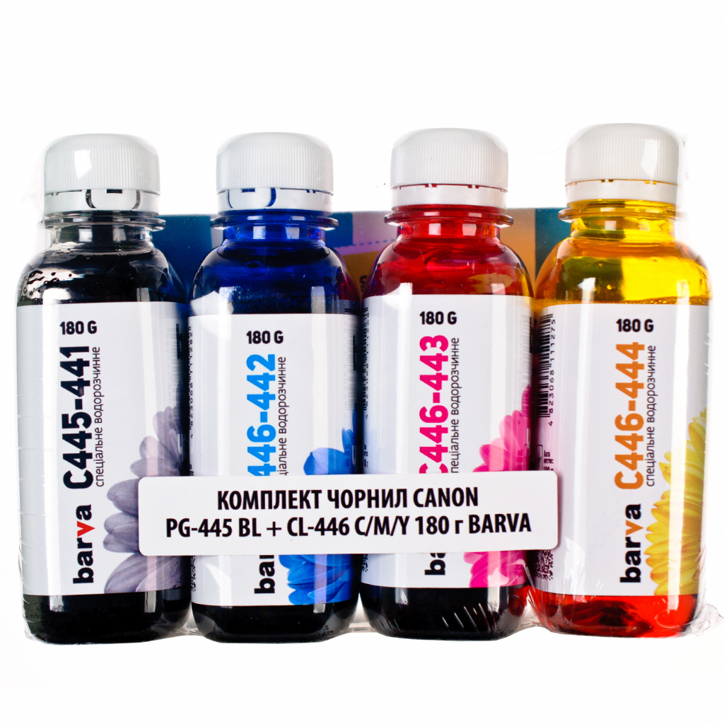 Чорнило Barva CANON PG-445BL + CL-446 C/M/Y 4х180г (CPG445-180-MP) Чорнило Barva CANON PG-445BL + CL-446 C/M/Y 4х180г (CPG445-180-MP)