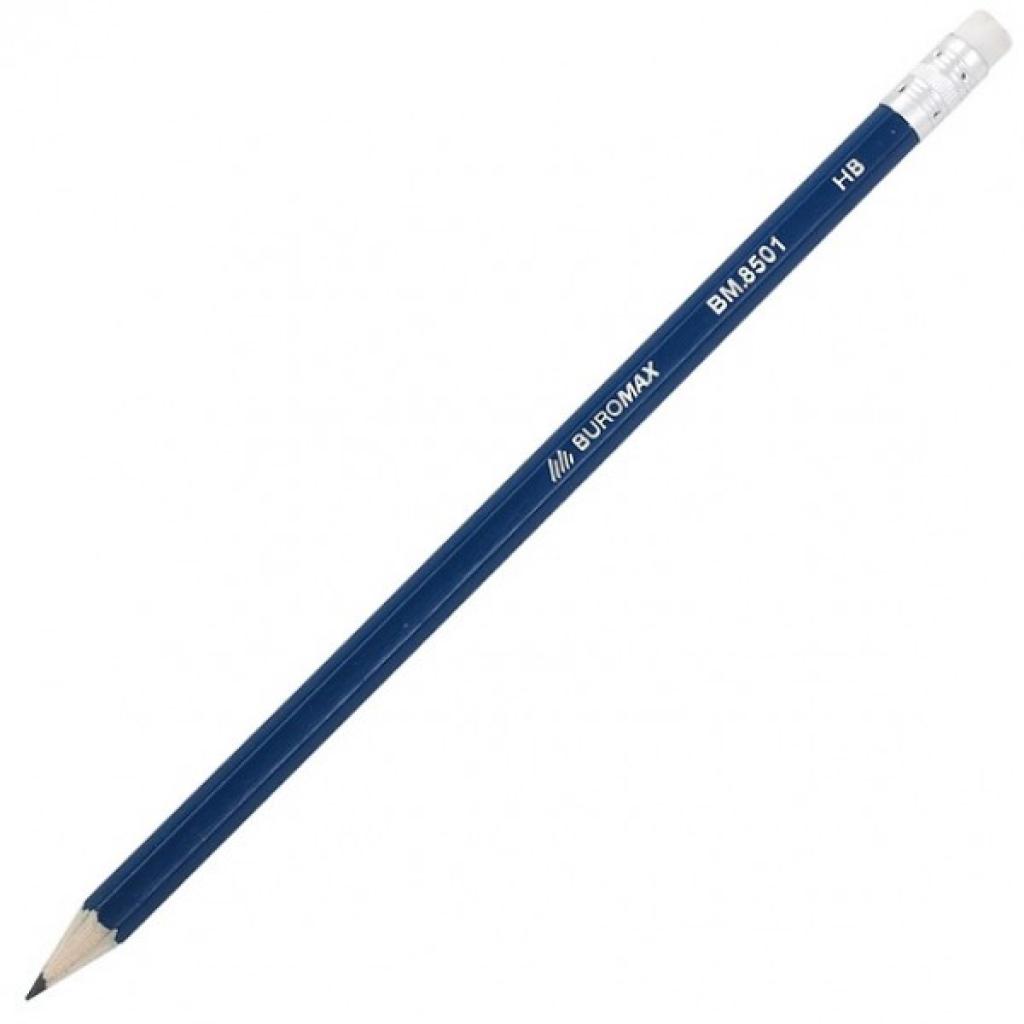 Олівець графітний Buromax НВ, with eraser, assorted colors, tube (BM.8501)