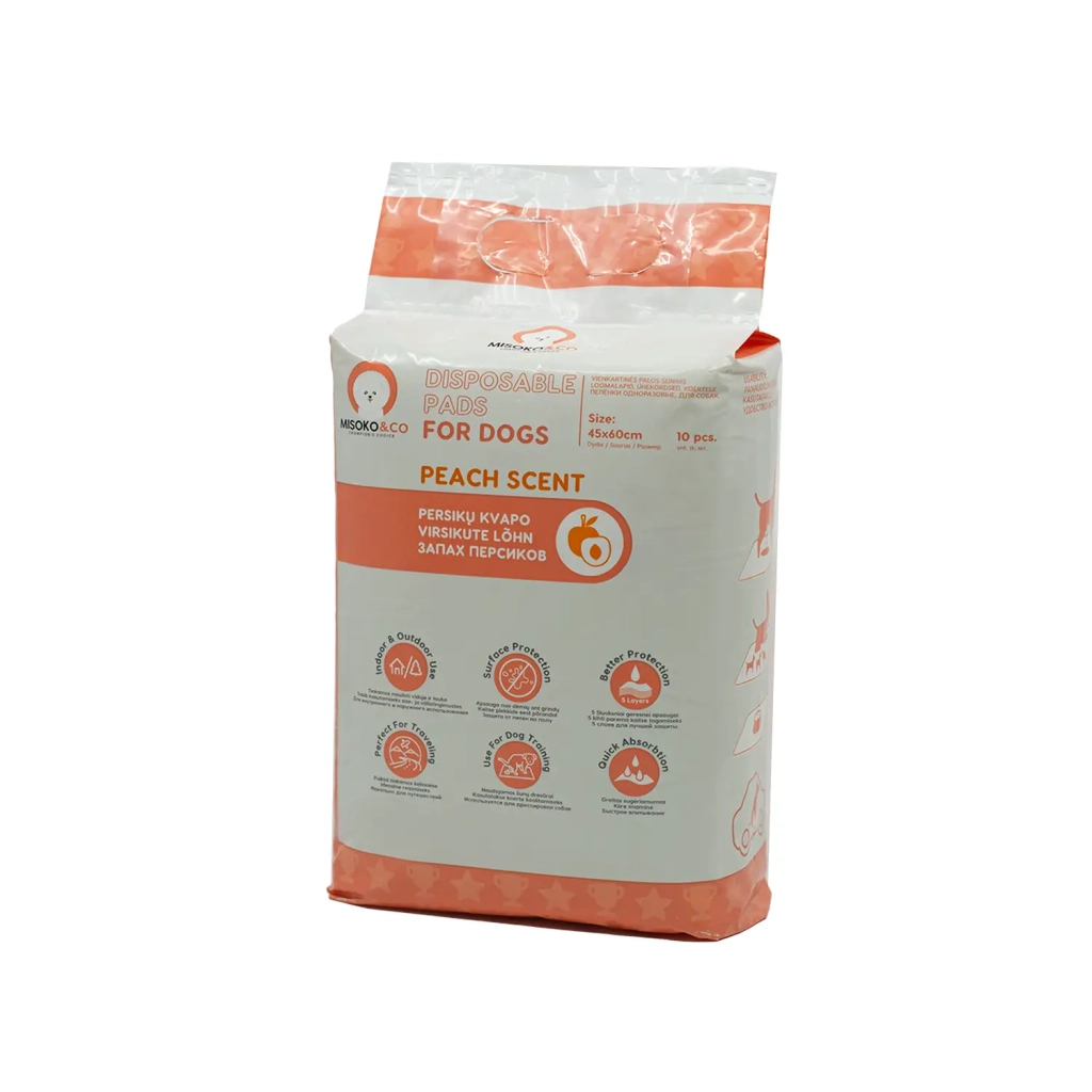 Пелюшки для собак MISOKO&CO з ароматом персика 45х60 см 10 шт (SHAMSK63059) Пелюшки для собак MISOKO&CO з ароматом персика 45х60 см 10 шт (SHAMSK63059)