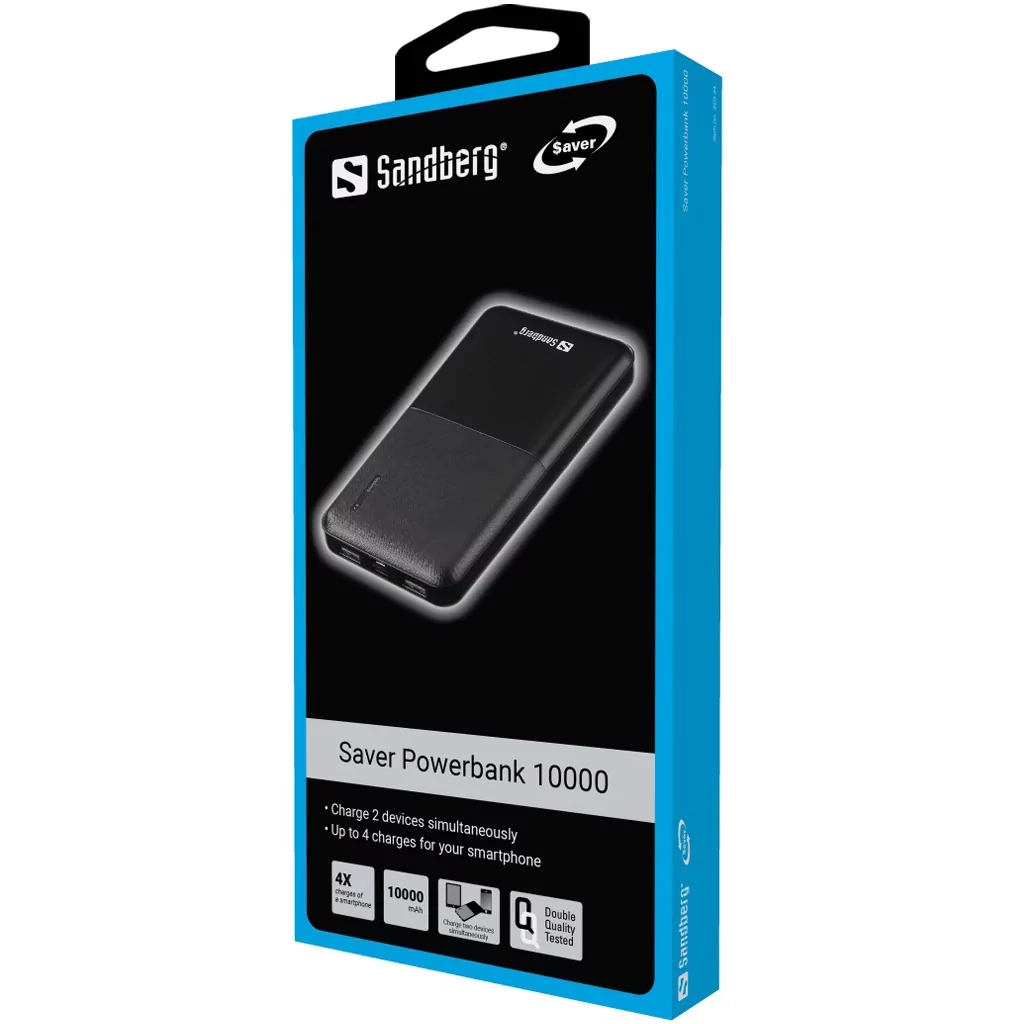 Повербанк Sandberg 10000mAh, Saver, USB-C, Micro-USB, output: USB-A*2 Total 5V/2.4A (320-34)