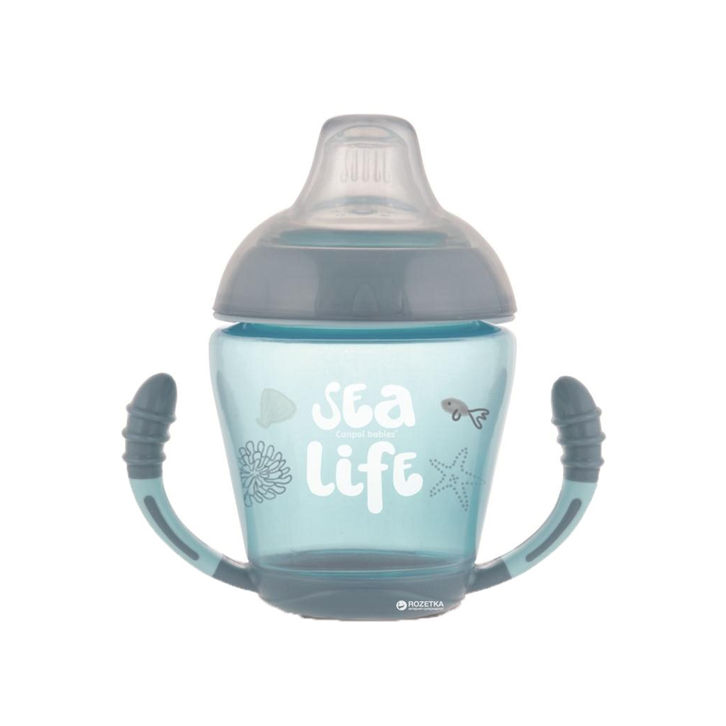 Поїльник-непроливайка Canpol babies з м'яким силіконовим носиком Sea Life сірий 230 мл (56/501_grey)