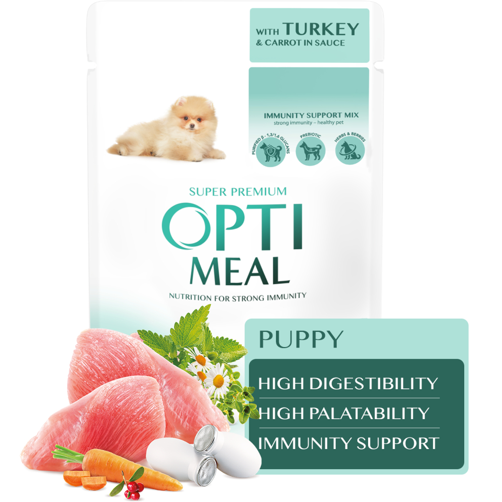 Вологий корм для собак Optimeal для цуценят з індичкою та морквою в соусі 100 г (4820215369619) Вологий корм для собак Optimeal для цуценят з індичкою та морквою в соусі 100 г (4820215369619)