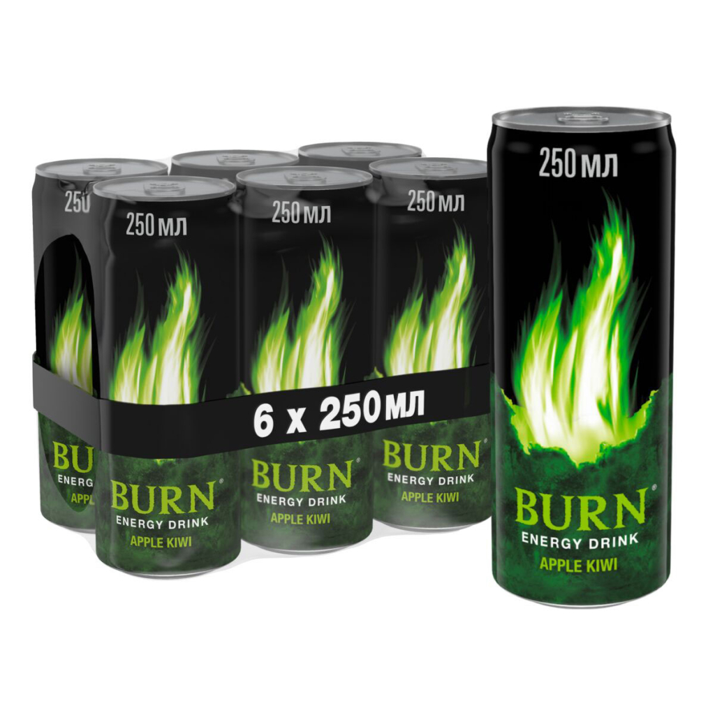 Енергетичний напій Burn Яблуко Ківі Безалкогольний сильногазований 250 мл (5060466511040)