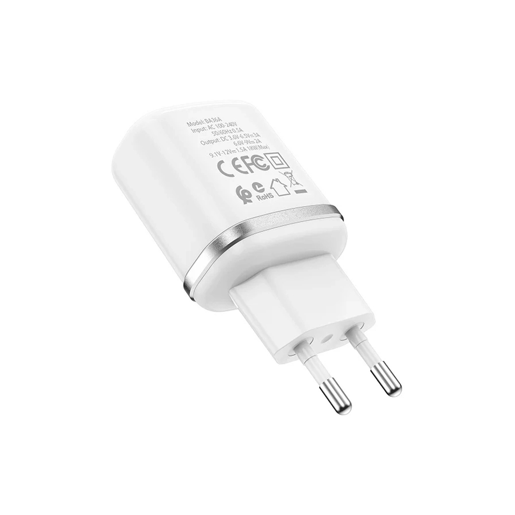 Зарядний пристрій BOROFONE BA36A High Speed USB QC3.0 + cable USB to USB-C 18W White (6931474715975)
