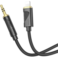 Кабель мультимедійний Lightning to 3.5mm M 1.0m silicone black HOCO (6942007625494)
