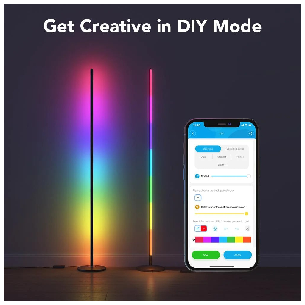 Торшер Govee H6076, 1000Lm, RGBICW, WI-FI/Bluetooth, black (H6076312)