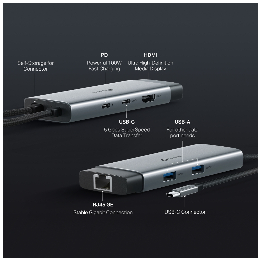 Концентратор TP-Link USB 3.0 6-in-1 2xUSB 3.0 + 1xUSB-C + 1xHDMI + 1xRJ45 + PD 100W (UH6120C) Концентратор TP-Link USB 3.0 6-in-1 2xUSB 3.0 + 1xUSB-C + 1xHDMI + 1xRJ45 + PD 100W (UH6120C)