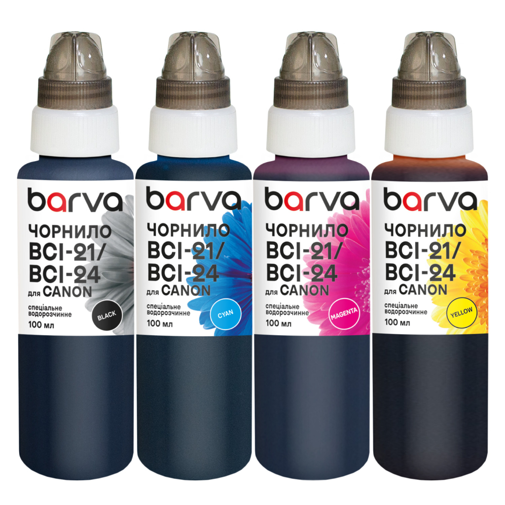 Чорнило Barva Canon BCI-21/BCI-24, 4x100 мл BK/C/M/Y, special, water-soluble (C24-090-MP)
