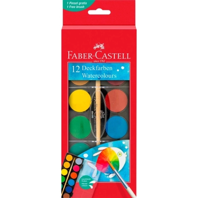 Акварельні фарби Faber-Castell 2 кольорів (d 30 мм) з пензликом (125018) (32298)