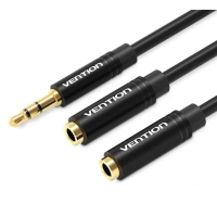 Кабель мультимедійний 3.5mm M to 2x3.5mm F 0.3m black Vention (BBWBY)