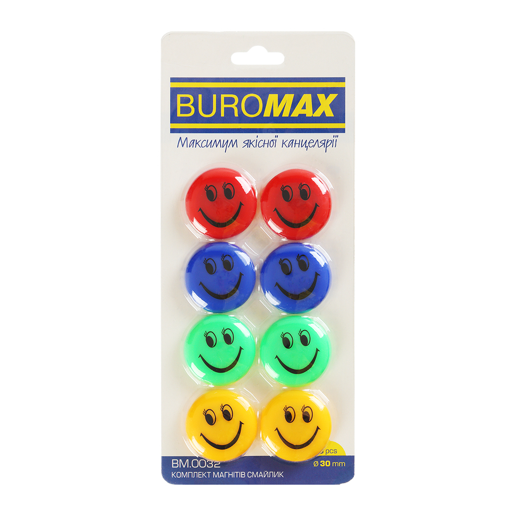 Магніт Buromax набір Смайлик кольоровий , 30 мм, 8 шт. в упаковці (BM.0032)