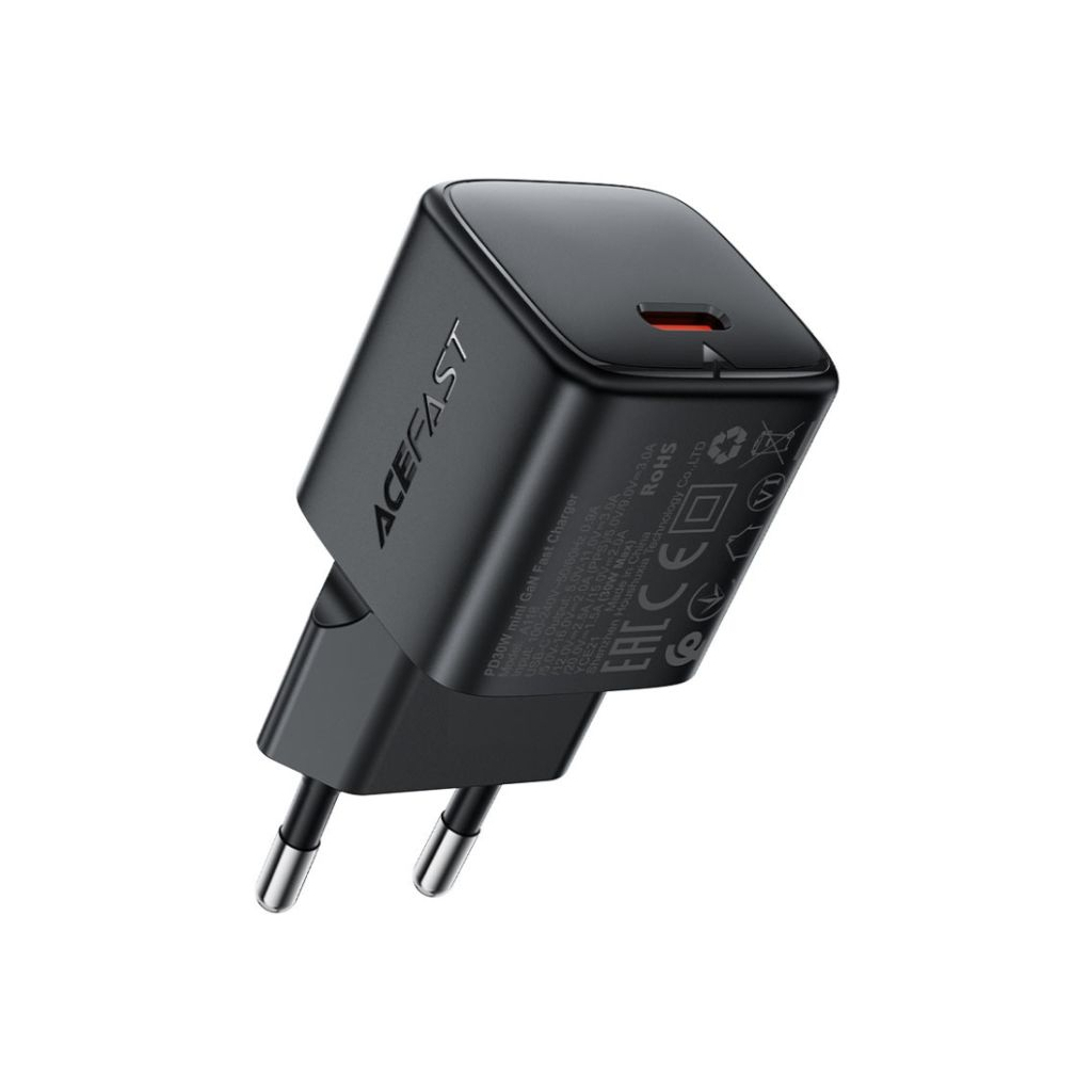 Зарядний пристрій Acefast USB-C 30W GaN + cable USB-C black (6974316285175)