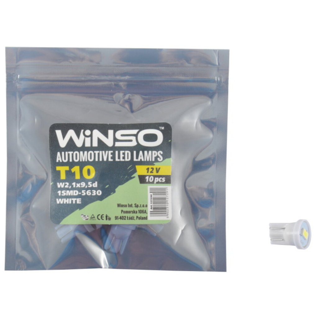 Автолампа WINSO SMD T10 W2.1x9.5d 1LED 5630 white (127290)