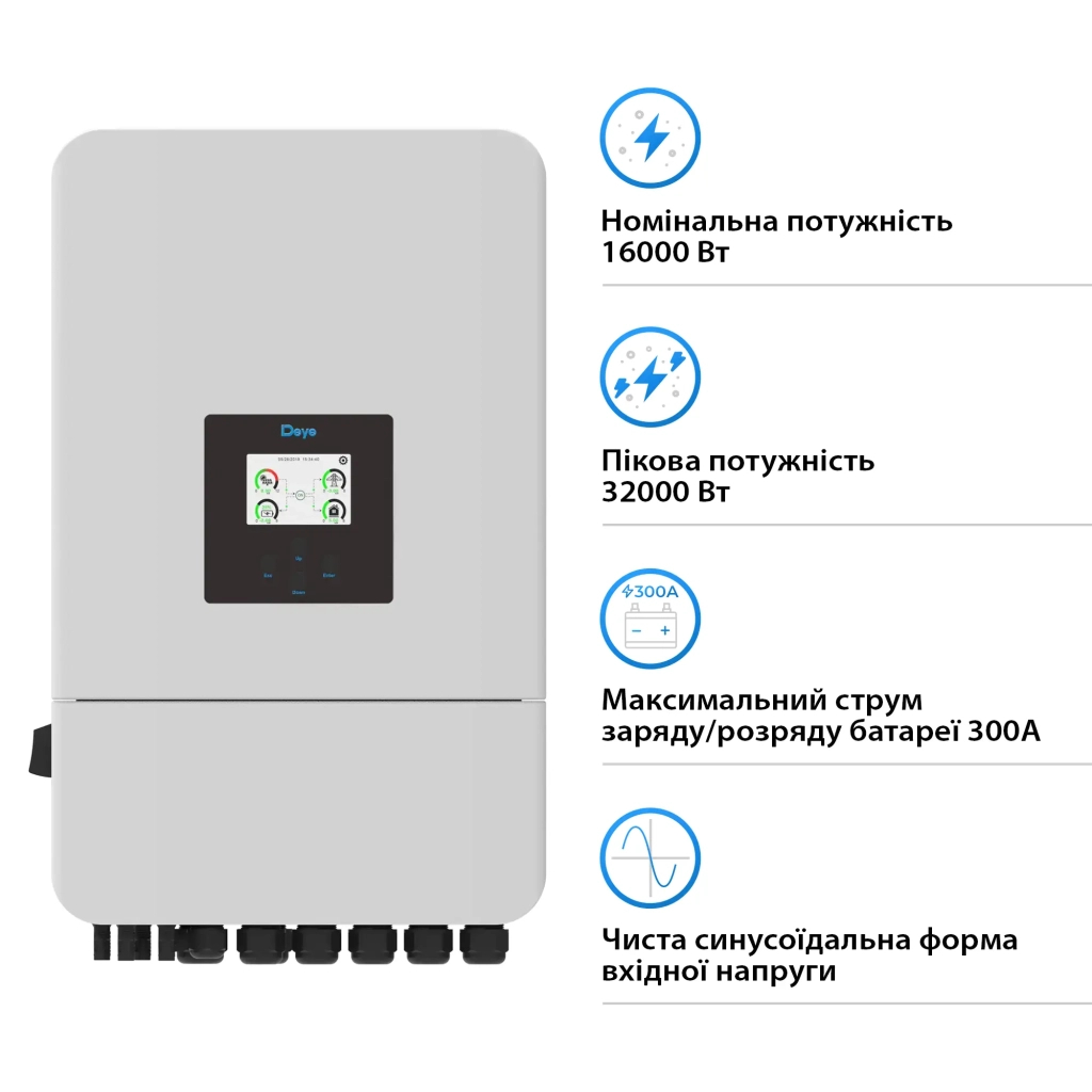 Сонячний інвертор Deye SUN-16K-SG05LP3-EU-SM2, 16 кВт (SUN-16K-SG05LP3-EU-SM2) Сонячний інвертор Deye SUN-16K-SG05LP3-EU-SM2, 16 кВт (SUN-16K-SG05LP3-EU-SM2)