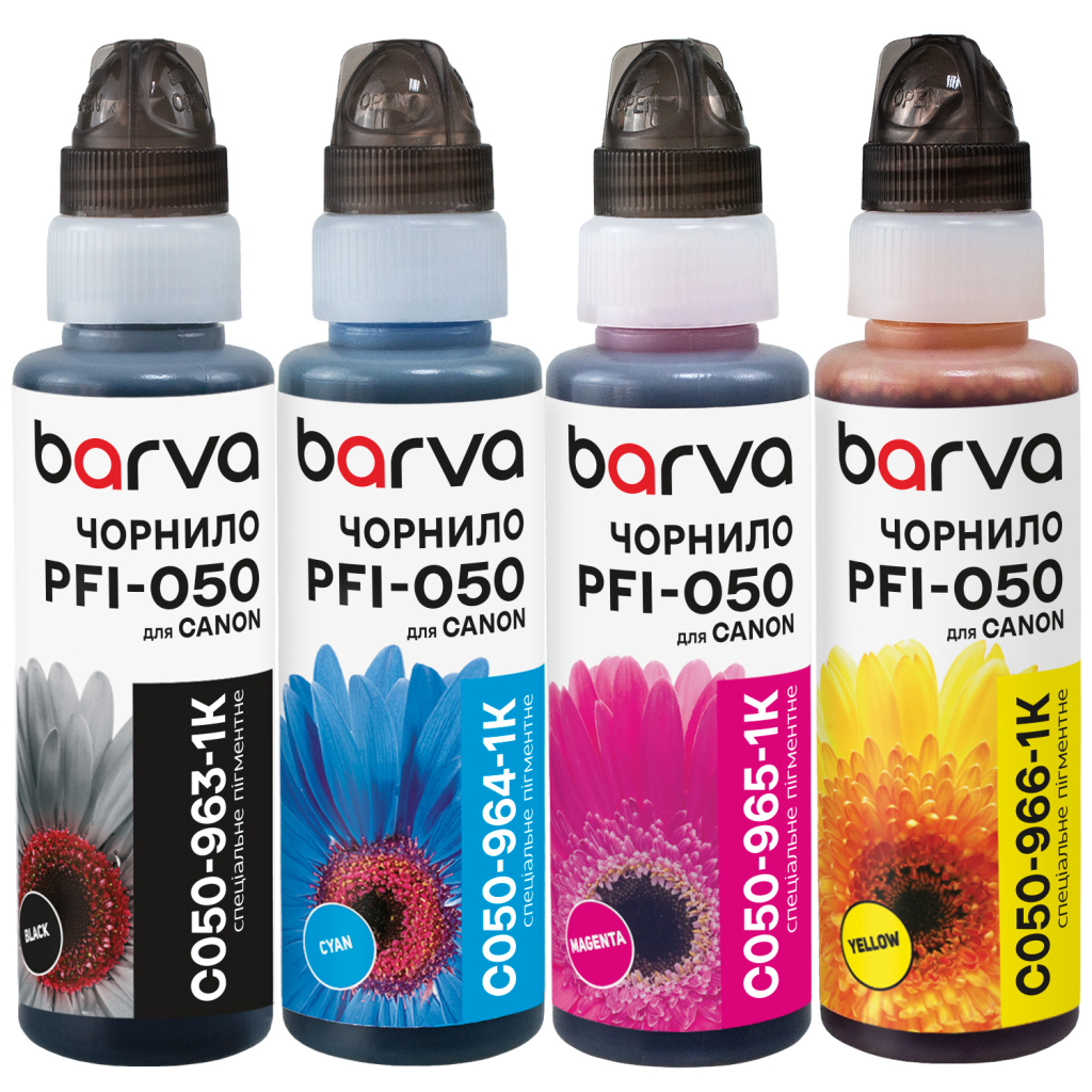 Чорнило Barva Canon PFI-050 100мл*4, Pigm., флакон OneKey, BK/C/M/Y (C050-1K-MP)
