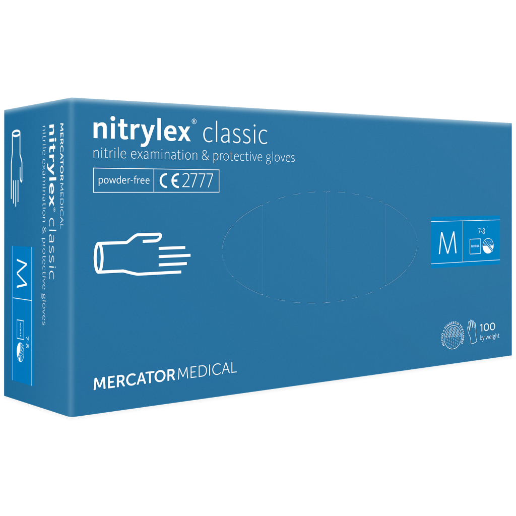 Медичні рукавички Mercator Medical Nitrylex Classic Нітрилові Неопудрені діагностичні Розмір M Сині 100 шт. (3.1010) (5906615004905)