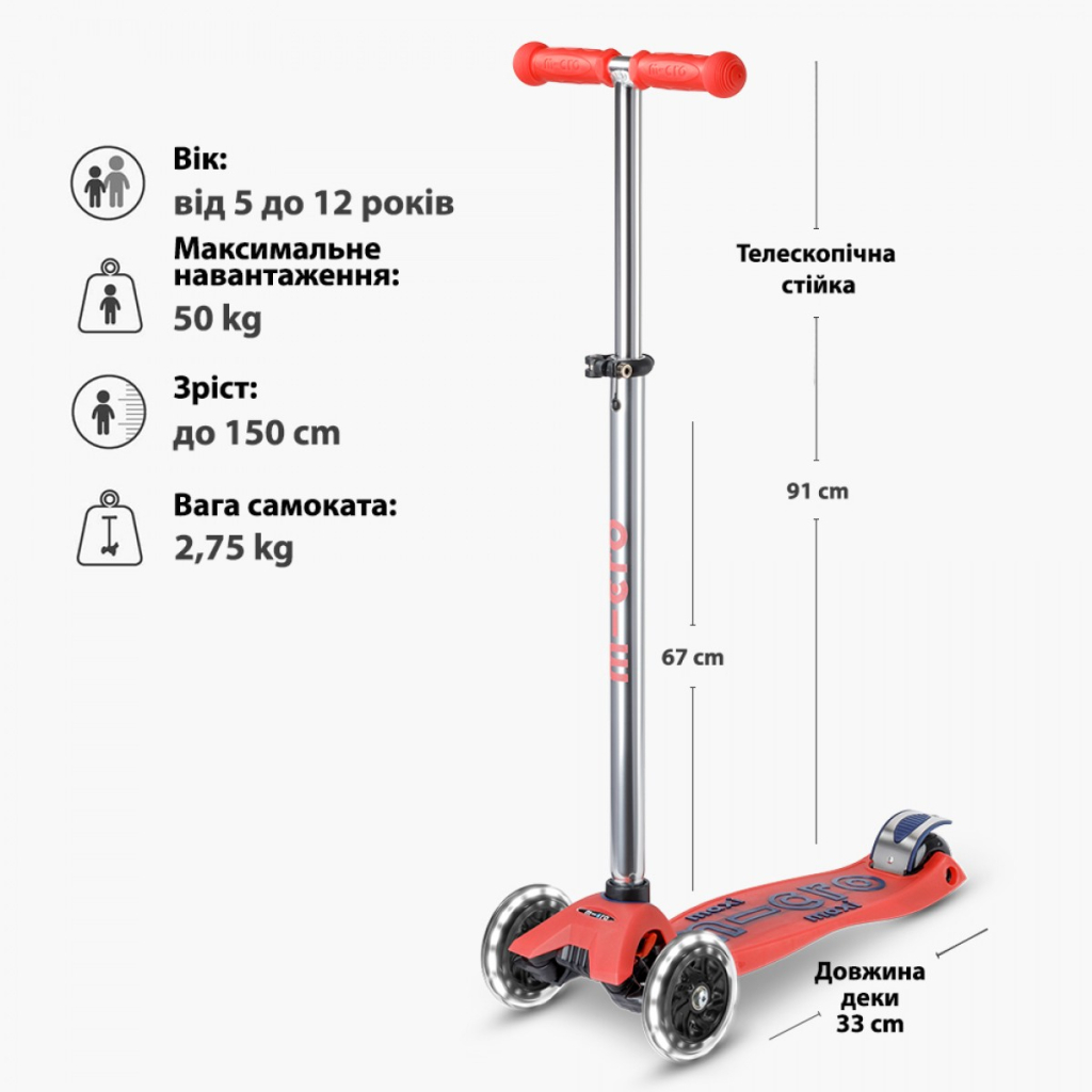 Самокат Micro Maxi Deluxe Glow LED Plus Червона аура (MMD379)