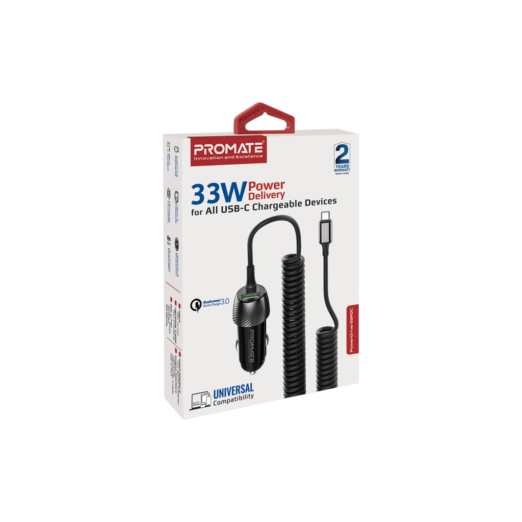 Зарядний пристрій Promate 33W USB-C cable + USB-A port (powerdrive-33pdc.black)