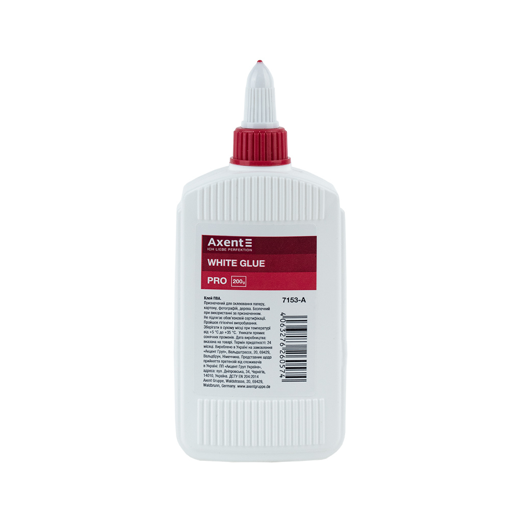 Клей Axent ПВА PRO, ковпачок-дозатор, 200 мл (7153-A) Клей Axent ПВА PRO, ковпачок-дозатор, 200 мл (7153-A)