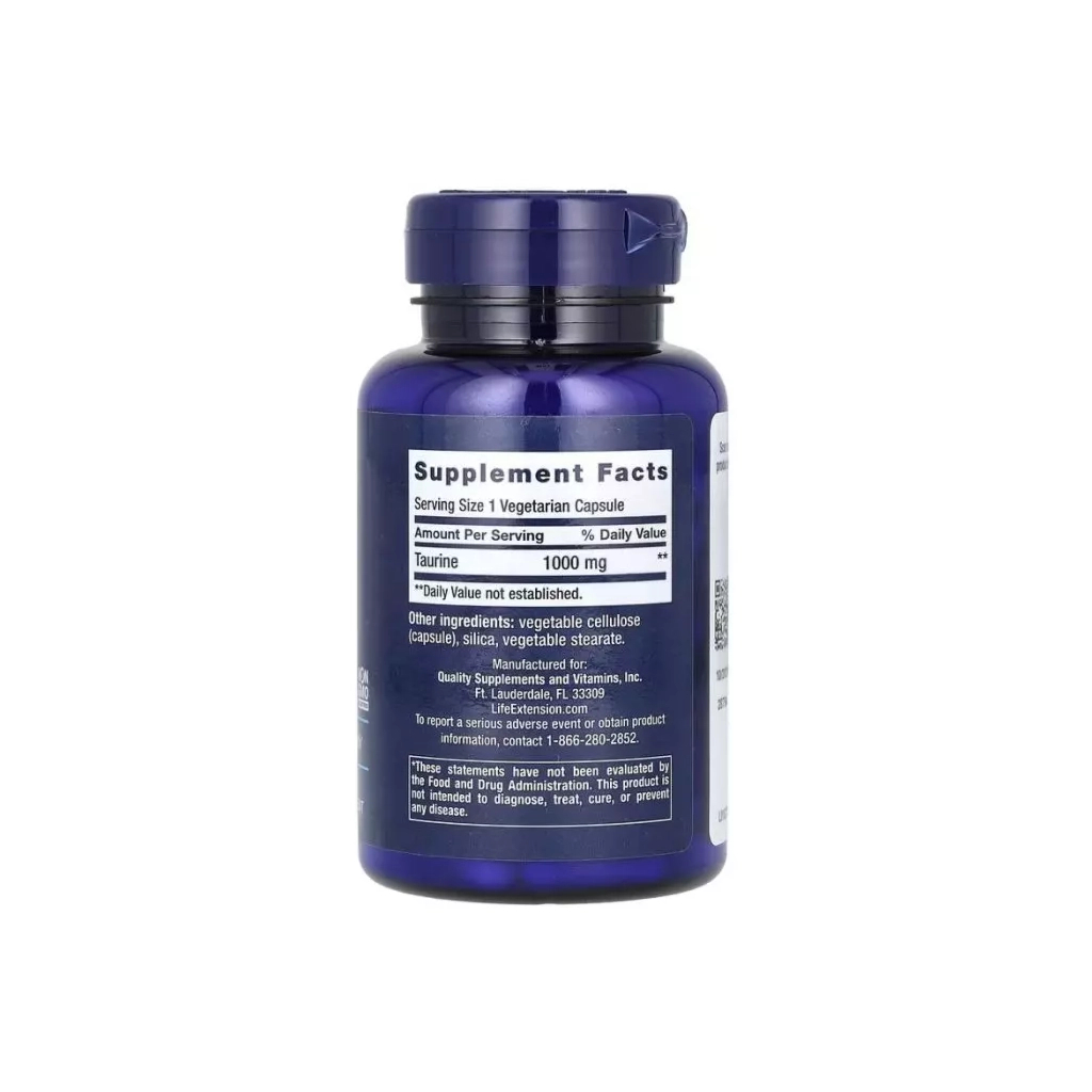Вітамінно-мінеральний комплекс Life Extension Таурін, 1000 мг, Taurine, 90 вегетаріанських капсул (LEX-18279)