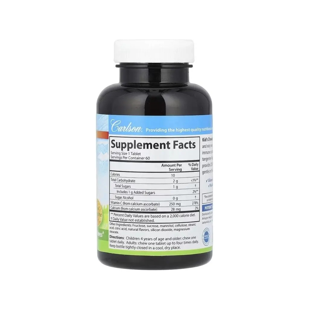 Вітамінно-мінеральний комплекс Carlson Вітамін С для дітей, 250 мг, смак мандарину, Kid's Chewable Vitamin C (CAR-03100)