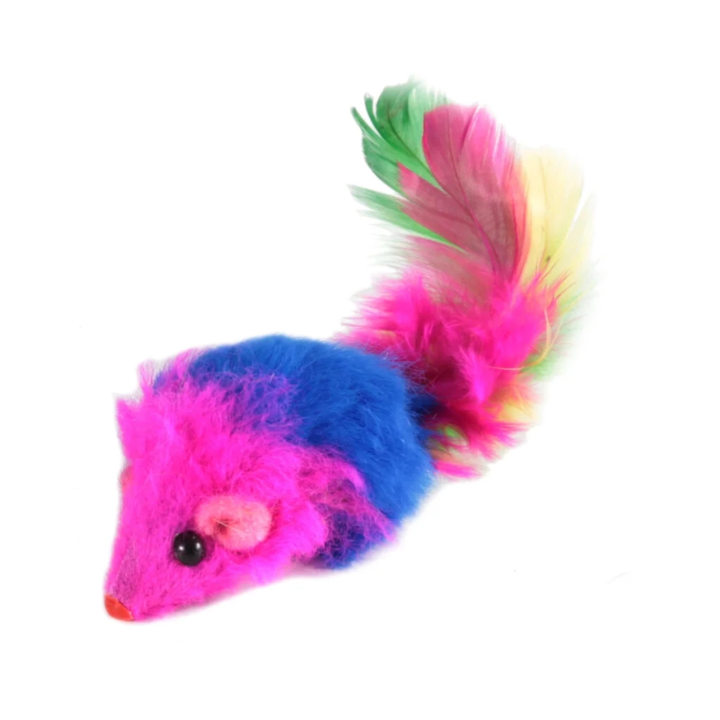 Іграшка для котів "FOX" Миша з брязкальцем та пером синьо-червона (5901436129264)