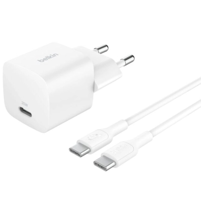 Зарядний пристрій Belkin USB-C PD25W PD3.1 + cable USB-C to USB-C 1.0m white (WCA012KQ1MWH-B6)