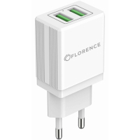 Зарядний пристрій Florence 2USB 2A + Lightning cable white (FL-1021-WL)