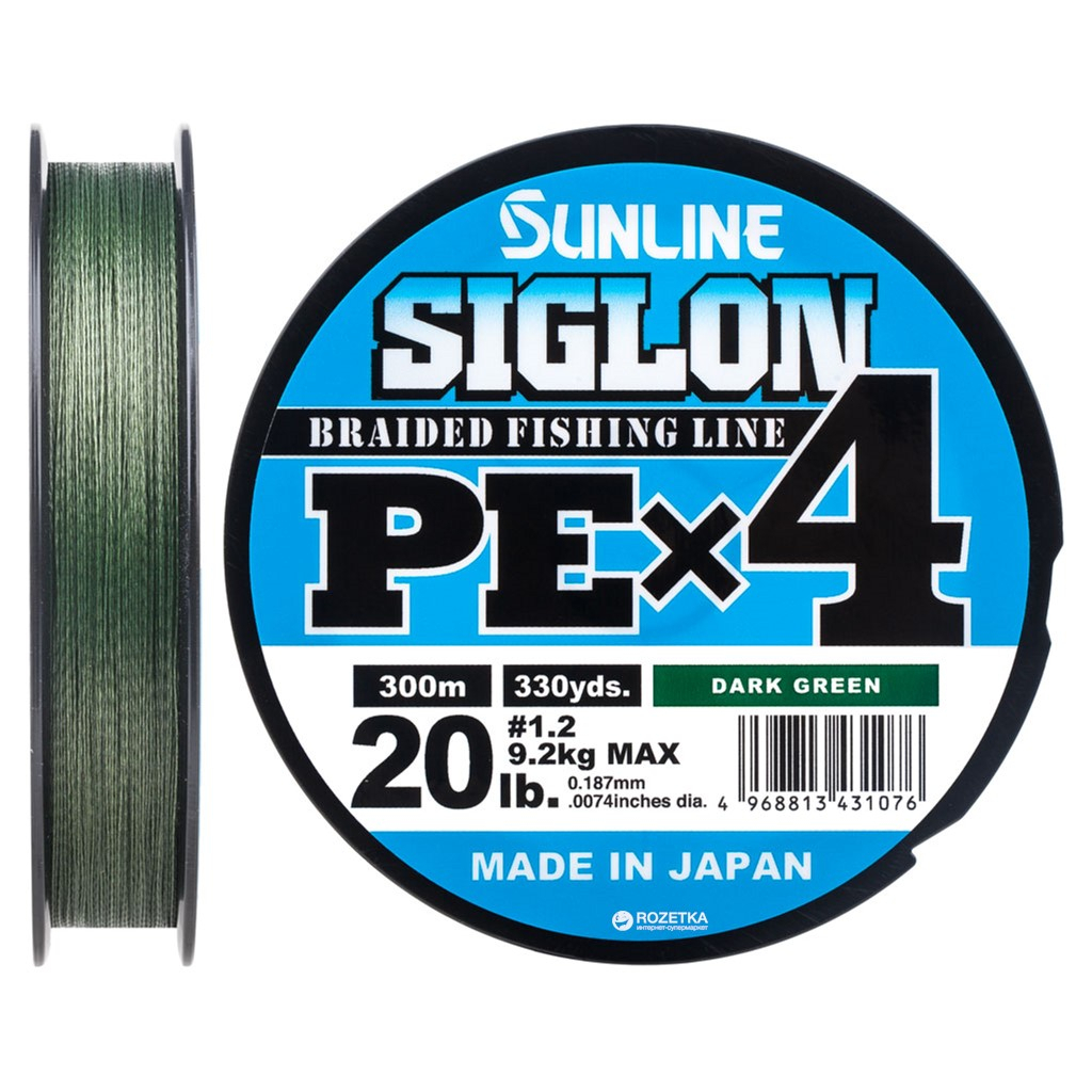 Шнур Sunline Siglon PE н4 300m 1.2/0.187mm 20lb/9.2kg Dark Green (1658.09.47)