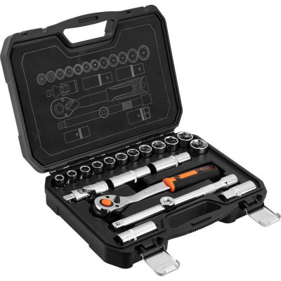 Набір торцевих головок Neo Tools 20шт, 1/2", тріскачка 90 зубців, CrV, кейс (10-032N)