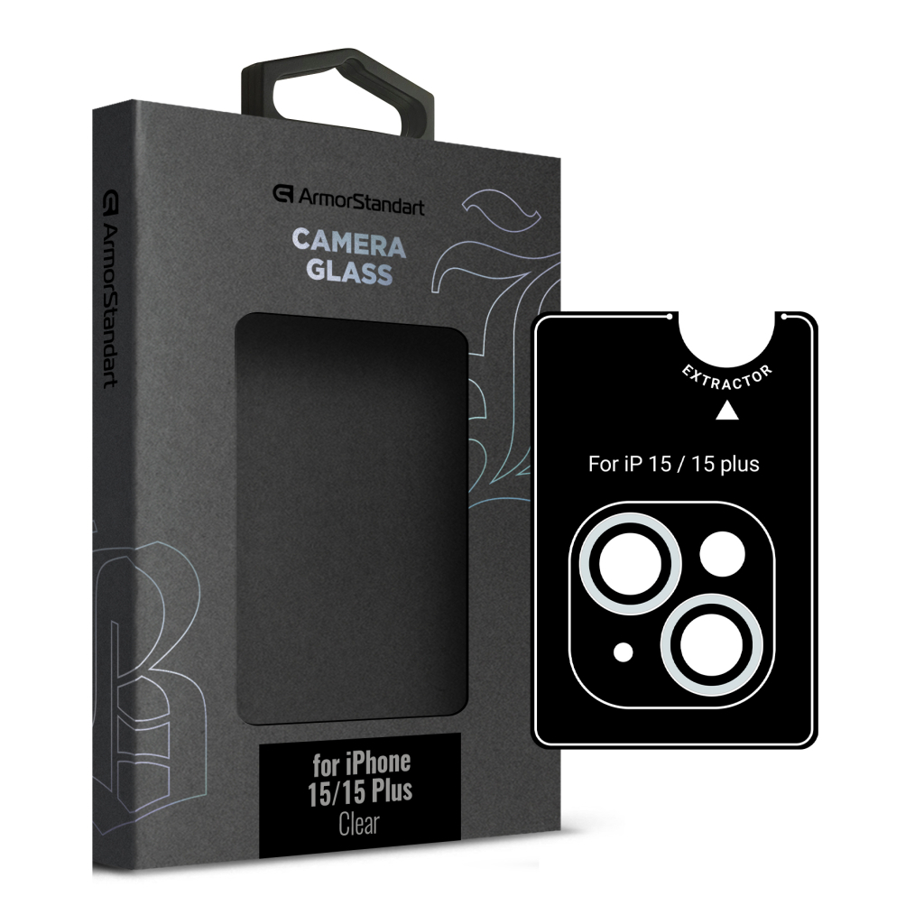 Скло захисне Armorstandart Camera glass Supreme Black Icon iPhone 15/15 Plus Clear (ARM76599)