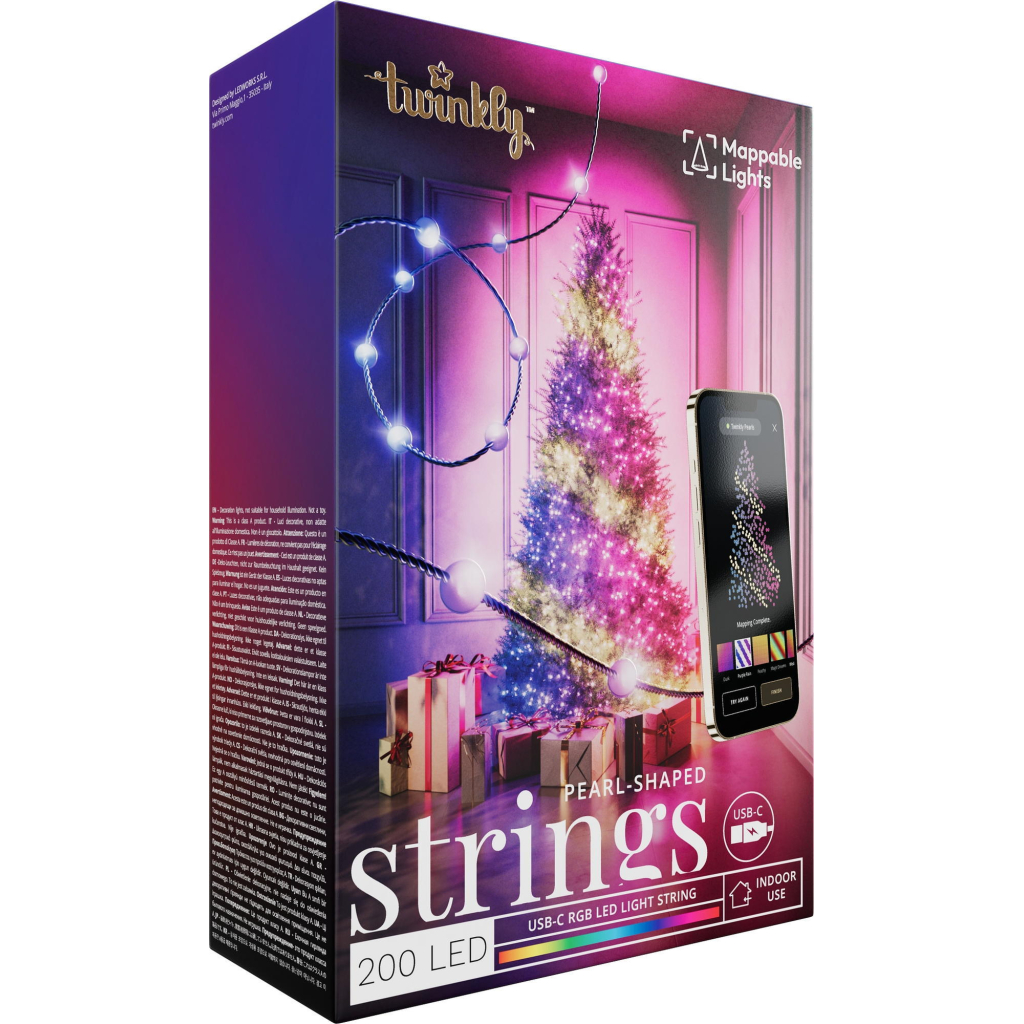 Гірлянда Twinkly Smart LED Strings USB 200 Pearl-shaped RGB LEDs, Green Wire, USB-C 12м (TWKP200RGB-G)