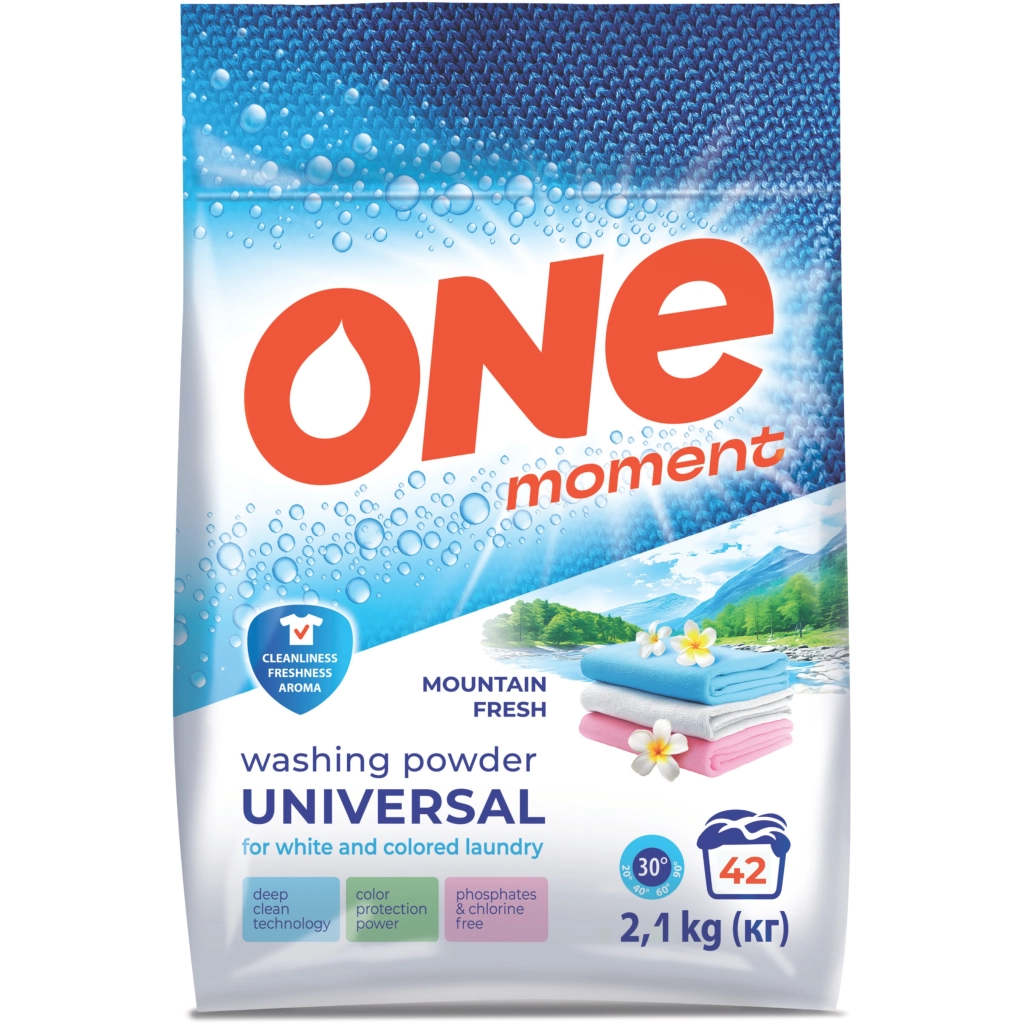 Пральний порошок One Moment Universal Гірська свіжість 2.1 кг (4820178065672)