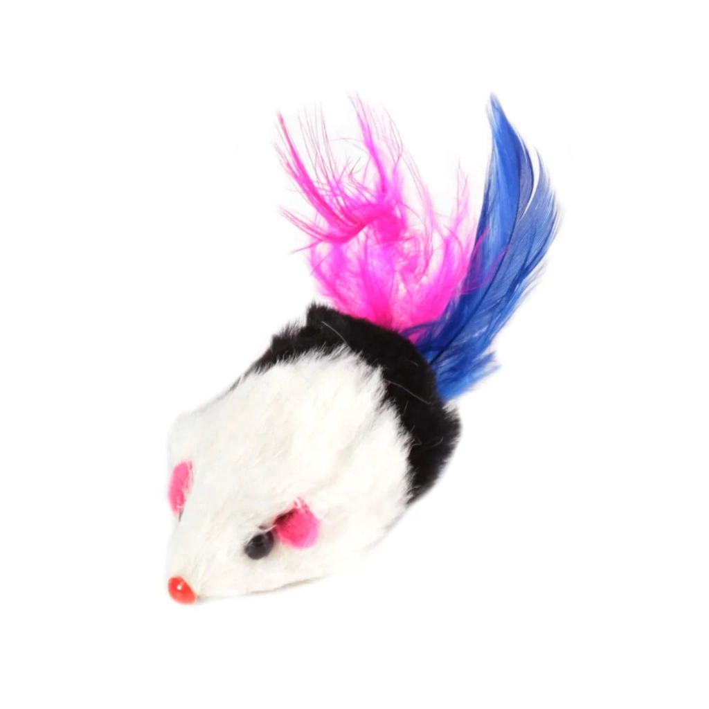 Іграшка для котів "FOX" Миша з брязкальцем та пером чорно-біла (5901436129271)