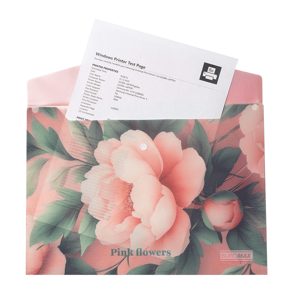 Папка - конверт Buromax А4 на кнопці, PEONY ARABESKI, напівпрозора, рожева (BM.3943-10)