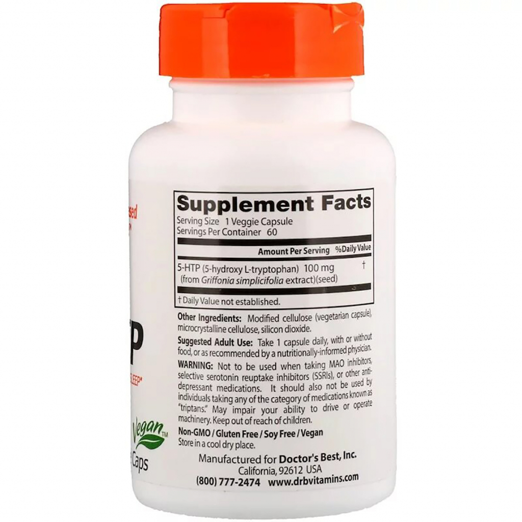 Амінокислота Doctor's Best 5-HTP (гідроксітріптофан), 100мг, 60 капсул (DRB-00077)